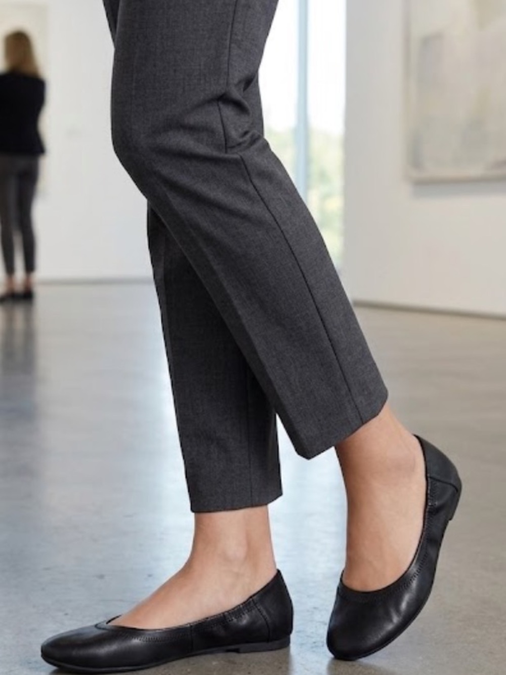 a.n.a Black Leather Ballet Flats with Elastic Topline